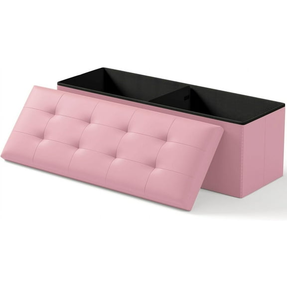 Wubio Folding Storage Ottoman Bench, Multi-Functional Ottoman Footrest, End of Bed Bench, Storage Chest for Living Room, Bedroom, Hallway, Entryway, Holds Up to 700 lbs (Light Pink, 43 Inches)