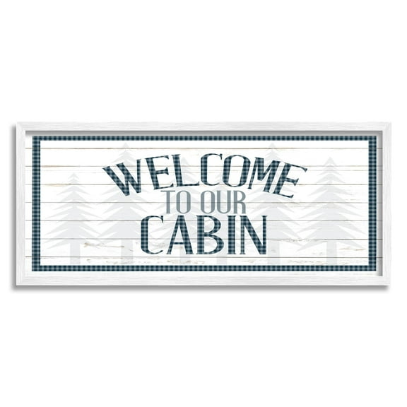 Stupell Industries Welcome Cabin Phrase Tartan Pine Trees Motif Framed Wall Art, 24 x 10, Design by Kim Allen