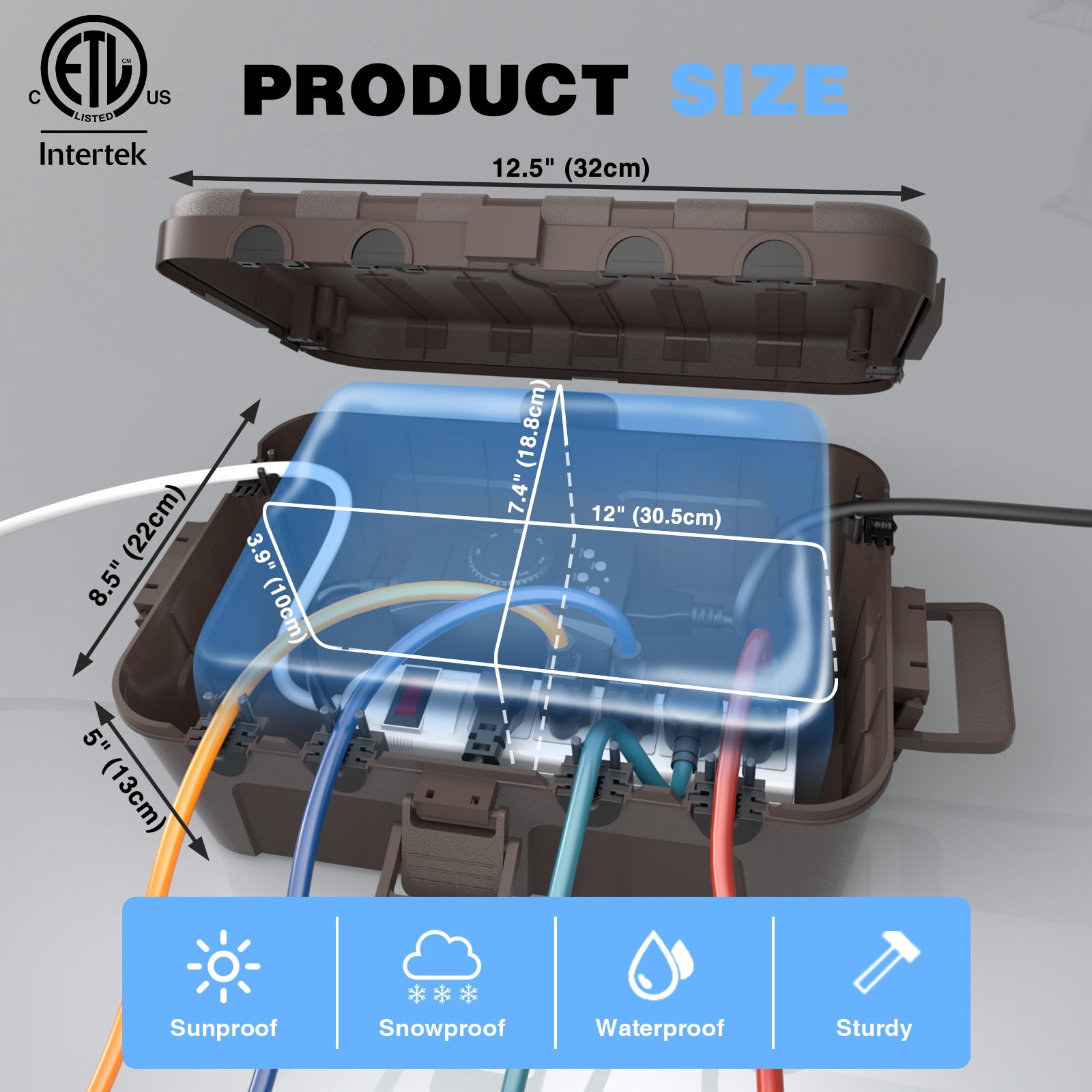 Restmo IP54 Waterproof Electrical Box, Outdoor Plug Weatherproof  Extension Cord Cover,Rectangle Plastic Extra Large ,  Brown
