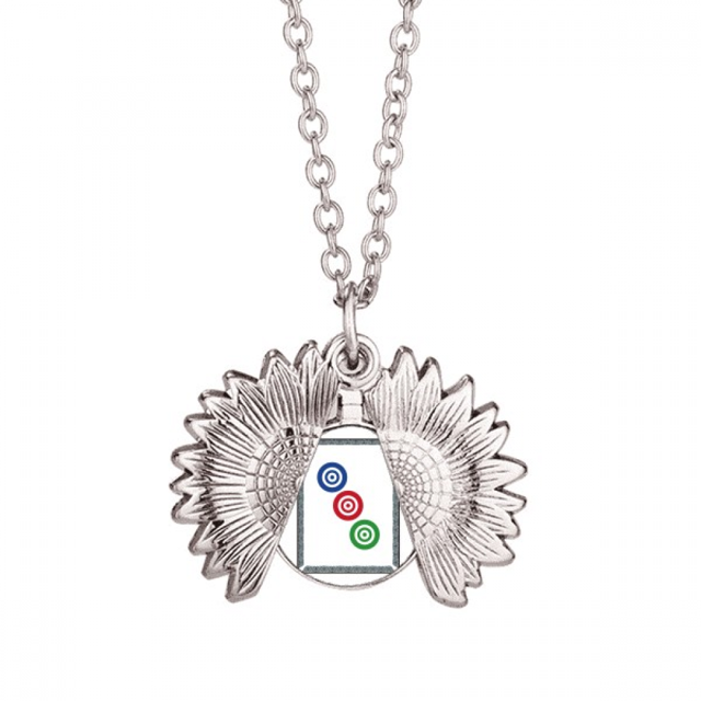 Mahjong Cercle Points 3 Tuile Motif Tournesol Collier Pendentif Médaillon Bijoux