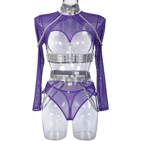 

Womens Lingerie Sets Clearance Bib Pants Coverall Tulle Mesh Undershirts Purple Lingerie for Women Purple Xl