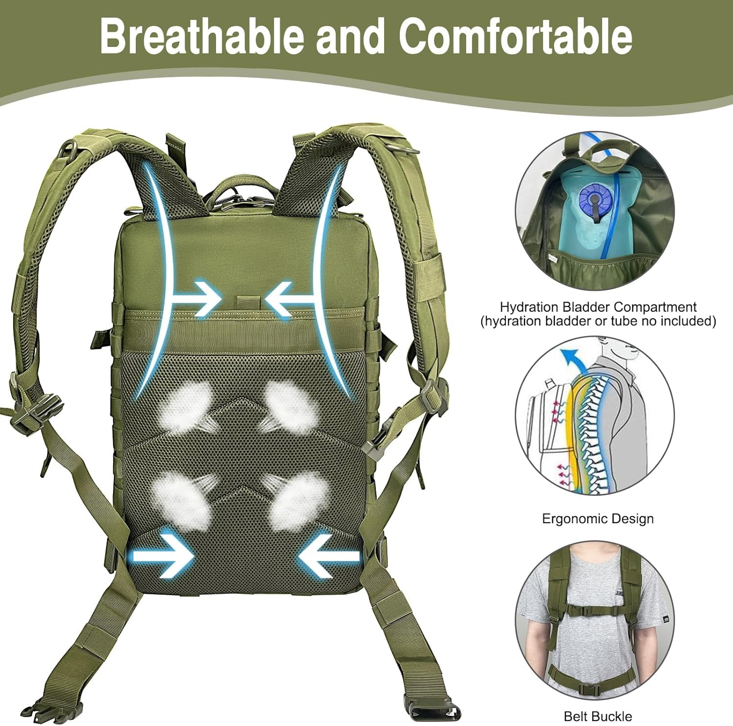 WOLT | 50L Camping Backpack--Large Multifunction Outdoor Molle Bag Backpacks Green