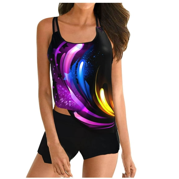 CALAFEBILA Tankini Ladies Swimwear Two Piece Modest Seaside Floral Print Summer Bathing Suits