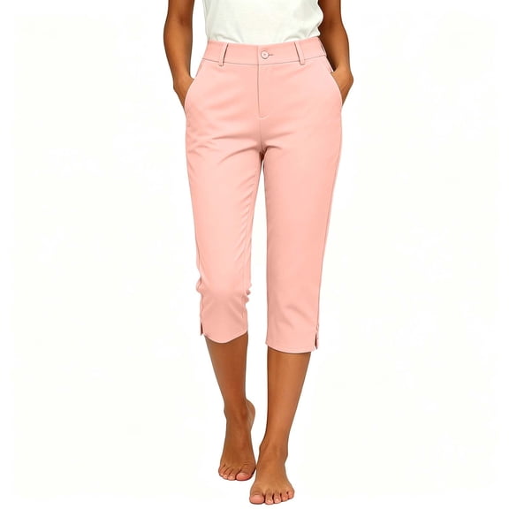 Capri Pants for Women High Waisted Relaxed Fit Elastic Knit Waist Casual Capris Cotton Trousers Cropped Pants Yoga Pants