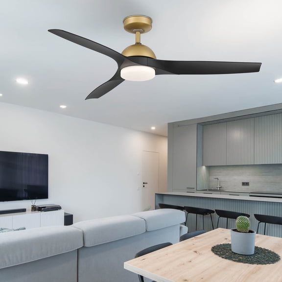 Luxe Gold 52 Inch 3 Blade Indoor Ceiling Fan, Ideal for Bedrooms and Living Rooms, Quiet DC Motor, LED Light with Remote, Eleve Comfort