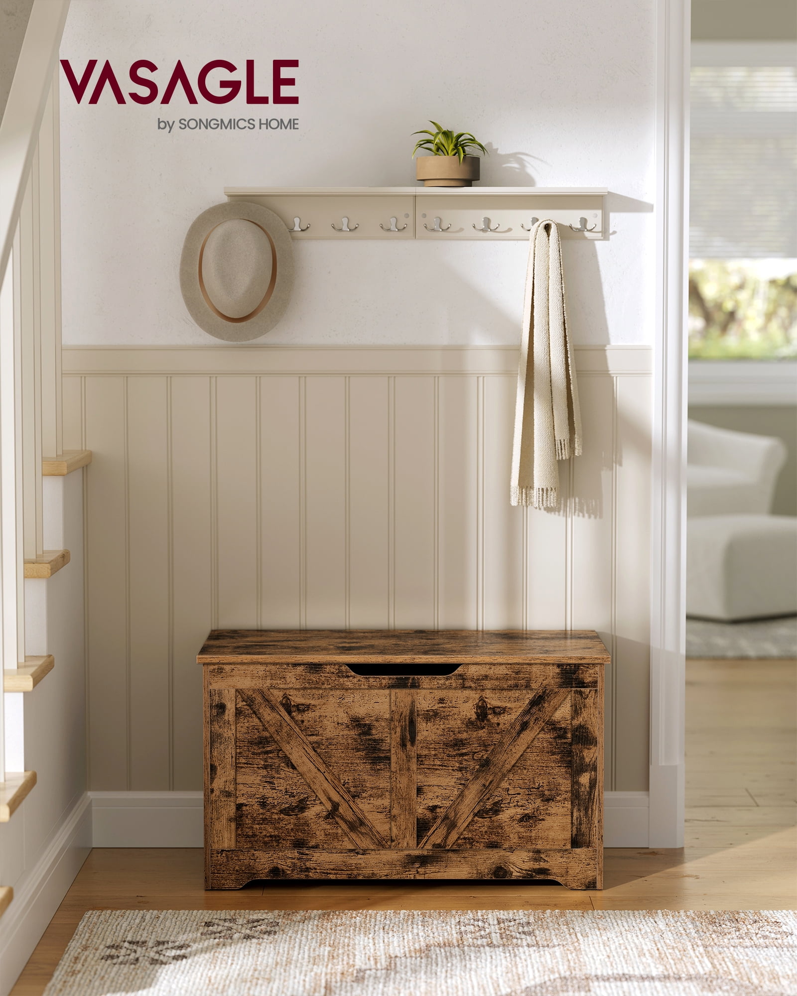 Shoe Rack Bench, Entryway Storage Box, Storage Chest Clothes Organizer with Large Capacity Box,  Rustic Brown