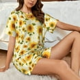 thumbnail image 4 of Fuzoiu European-style Pattern Sunflower Print Women's Short-Sleeved Pajama Set,Lounge Sleepwear Set,Womens Pajama Sets 2 Piece,Button-Up Top and Shorts with Pockets-4X-Large, 4 of 7