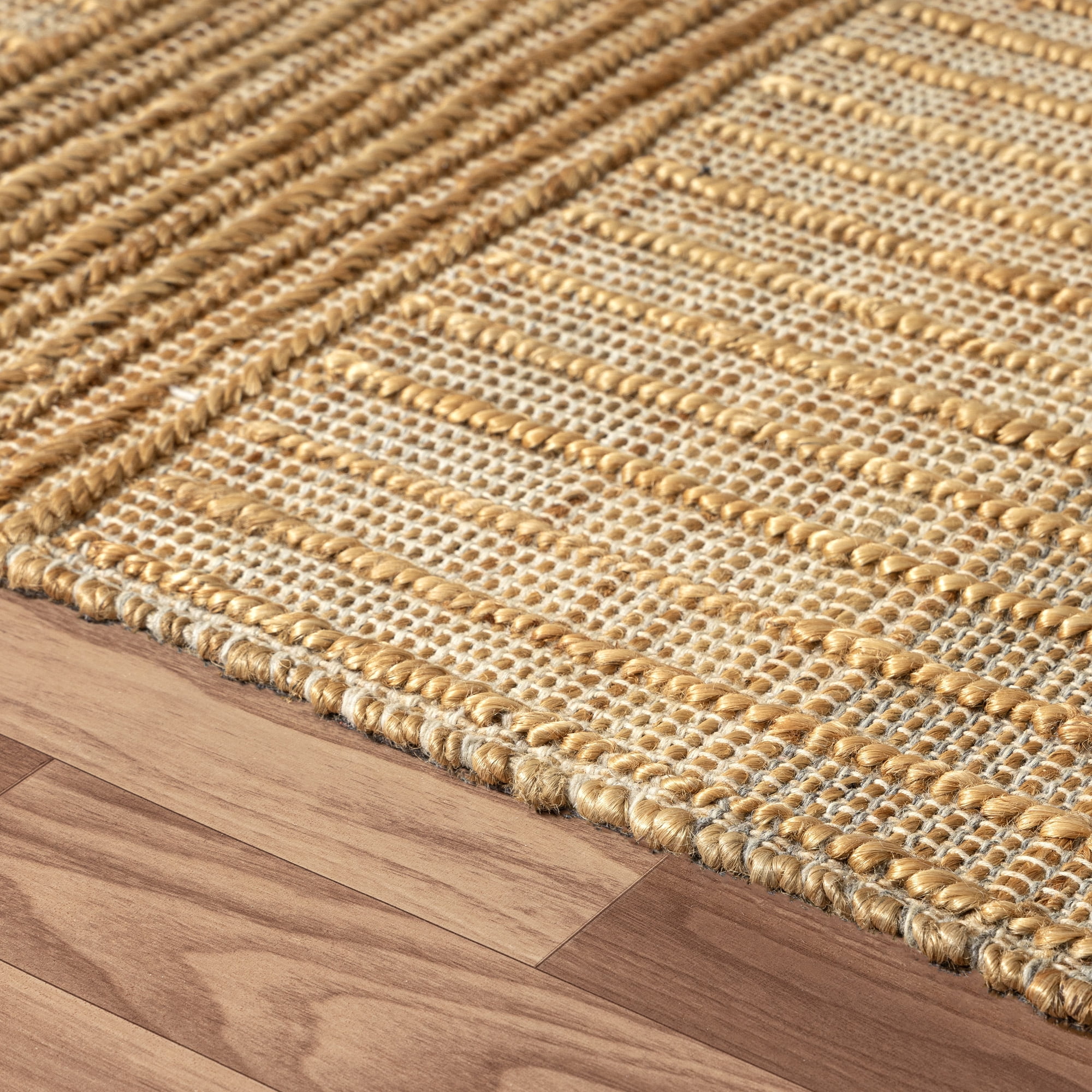 Ox Bay Nel Striped Modern Hand-Woven Jute Indoor Area Rug, Natural, 7'9" x 9'9"