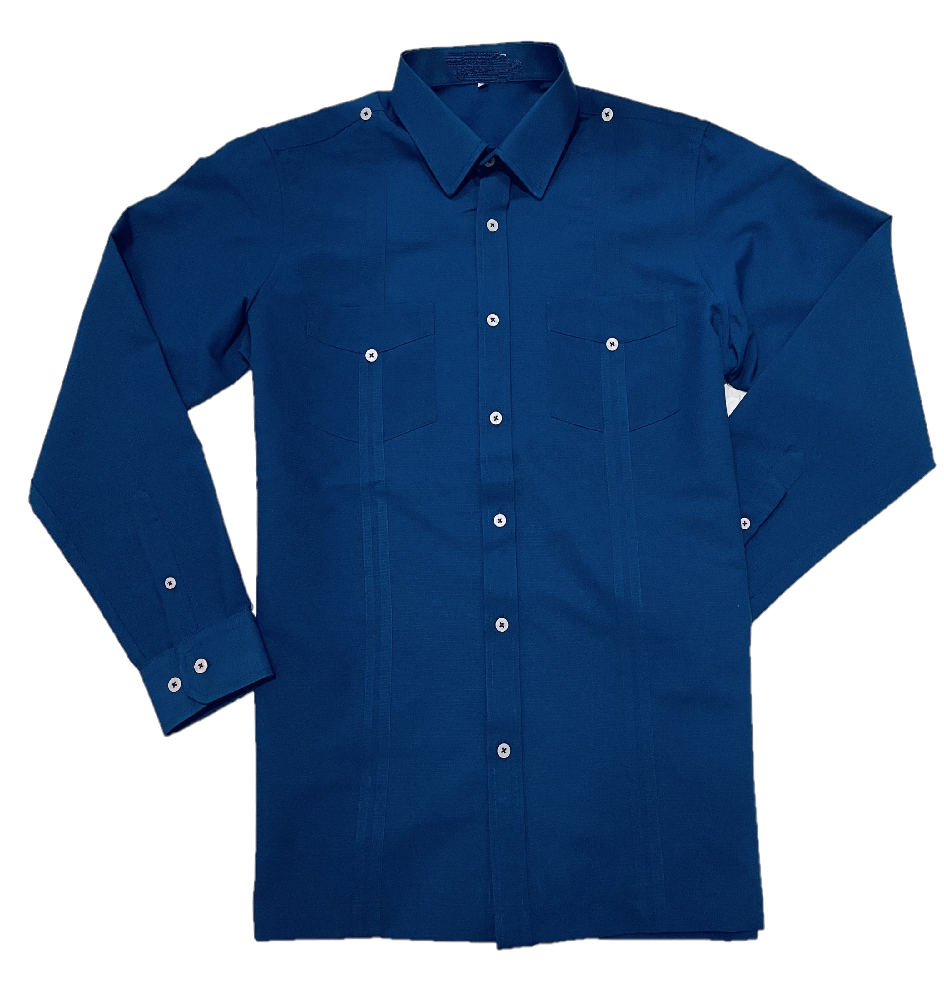Guayabera Men's Cuban 4 Pocket Shirt Long Sleeve Puro Lino, Medium Blue ...