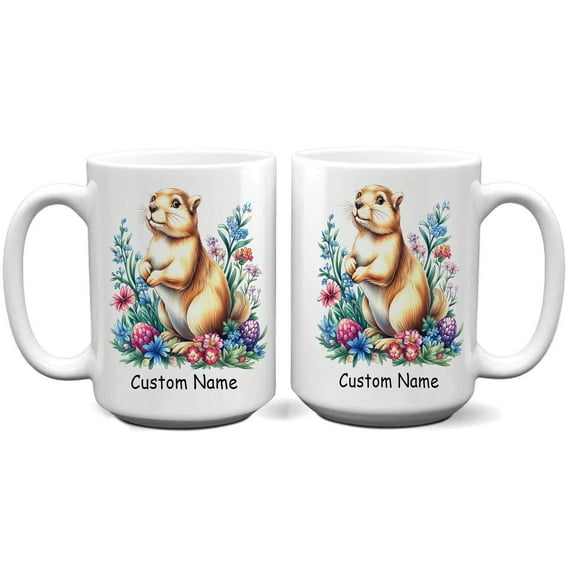 Personalized Cute Prairie Dog Coffee Mug 11oz 15oz - Custom Name Ceramic Cup - Gift for Prairie Dog Lovers, Parents, Girlfriend, Siblings, Kids, Wildlife Enthusiasts, Animal Fans