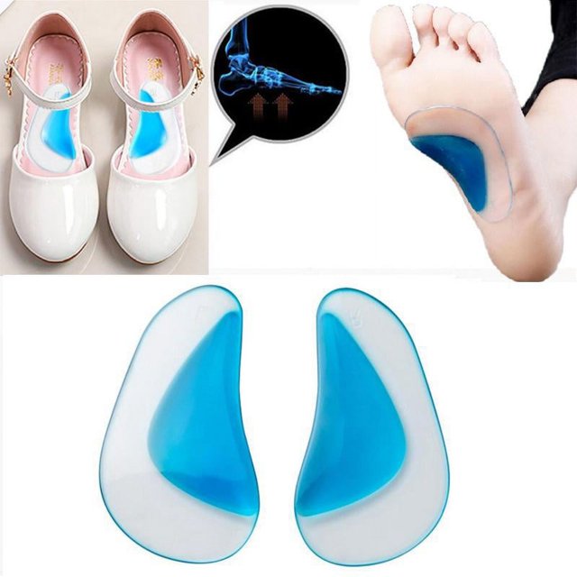 2 pares de plantillas ortopédicas con almohadilla de gel de silicona para arco, plantilla para pie plano (azul)
