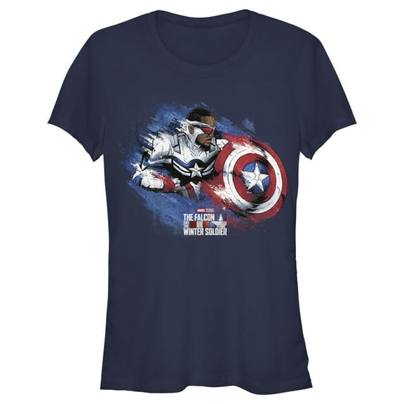 Junior's Marvel The Falcon and the Winter Soldier Captain America Paint Graphic Tee Navy Blue 2X Large