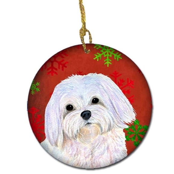 Maltese Red Snowflakes Holiday Christmas Ceramic Ornament