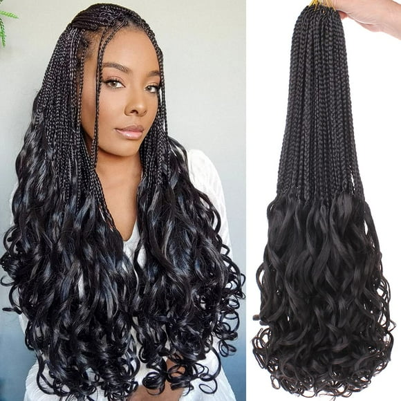 8 Packs French Curl Crochet Braid 24 Inch Black Bohemian Goddess Box Braids Hair Pre Looped French Curly Braiding Hair Box Braids Crochet Hair With Curly Wavy Ends Synthetic Hair Extens