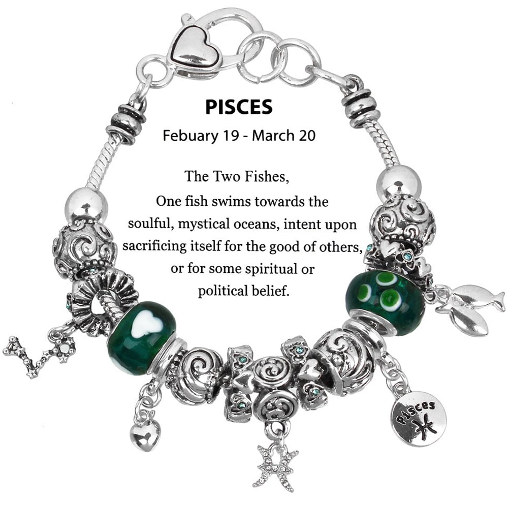 Falari Zodiac Charm Bracelet MultiColor Slide Metal Murano Beads