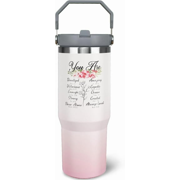 30 oz Christian Tumbler with Handle and Flip Straw, Vacuum Insulated Water Bottle Stainless Steel, Leak Proof Travel Mug, Inspirational Religious Belief Gifts for Her Women Girl Christmas Mothers Day