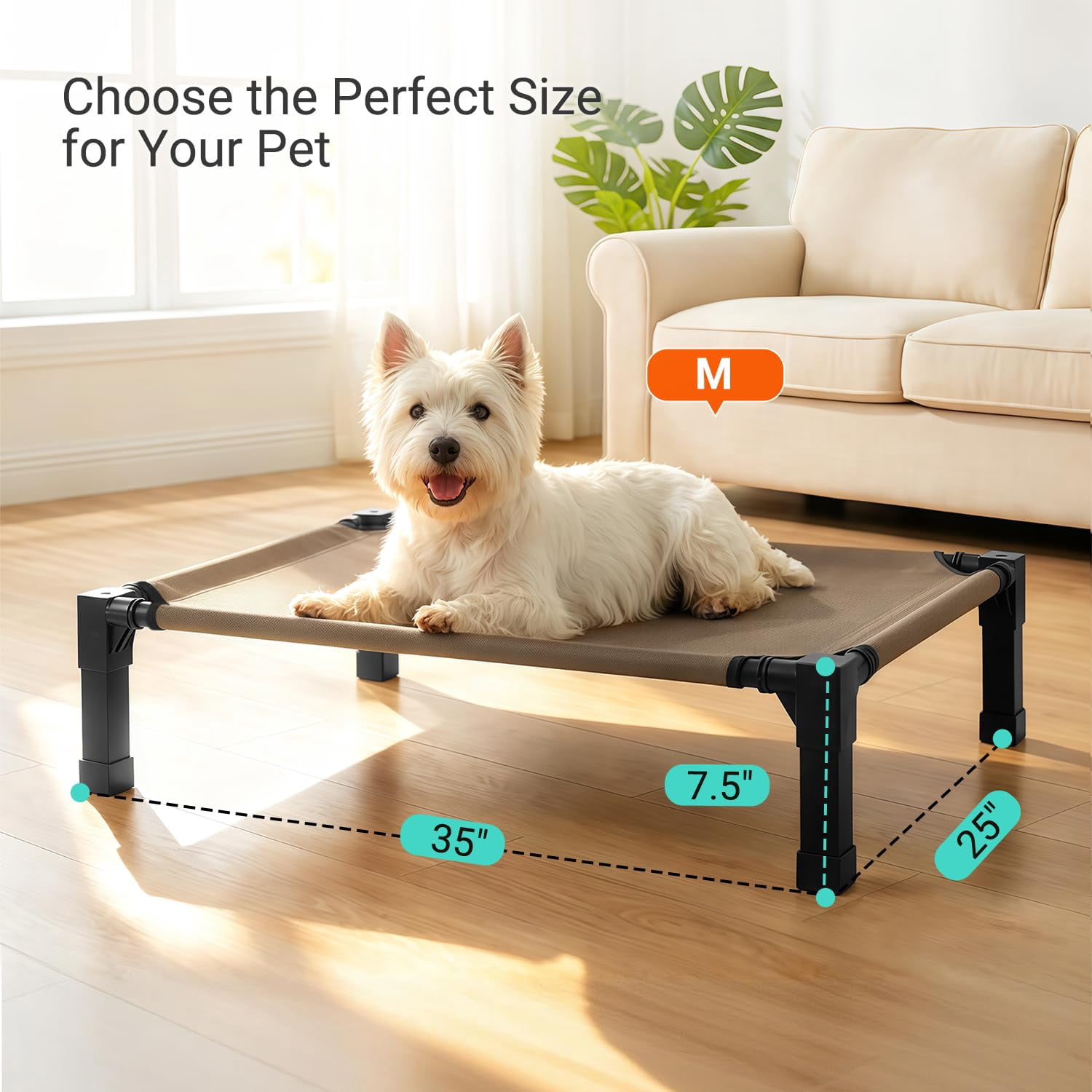 Elevated Outdoor Dog Bed  Pet Steel-framed And Non-slip Feet Raised With Waterproof Washable Breathable Teslin Mesh 35in