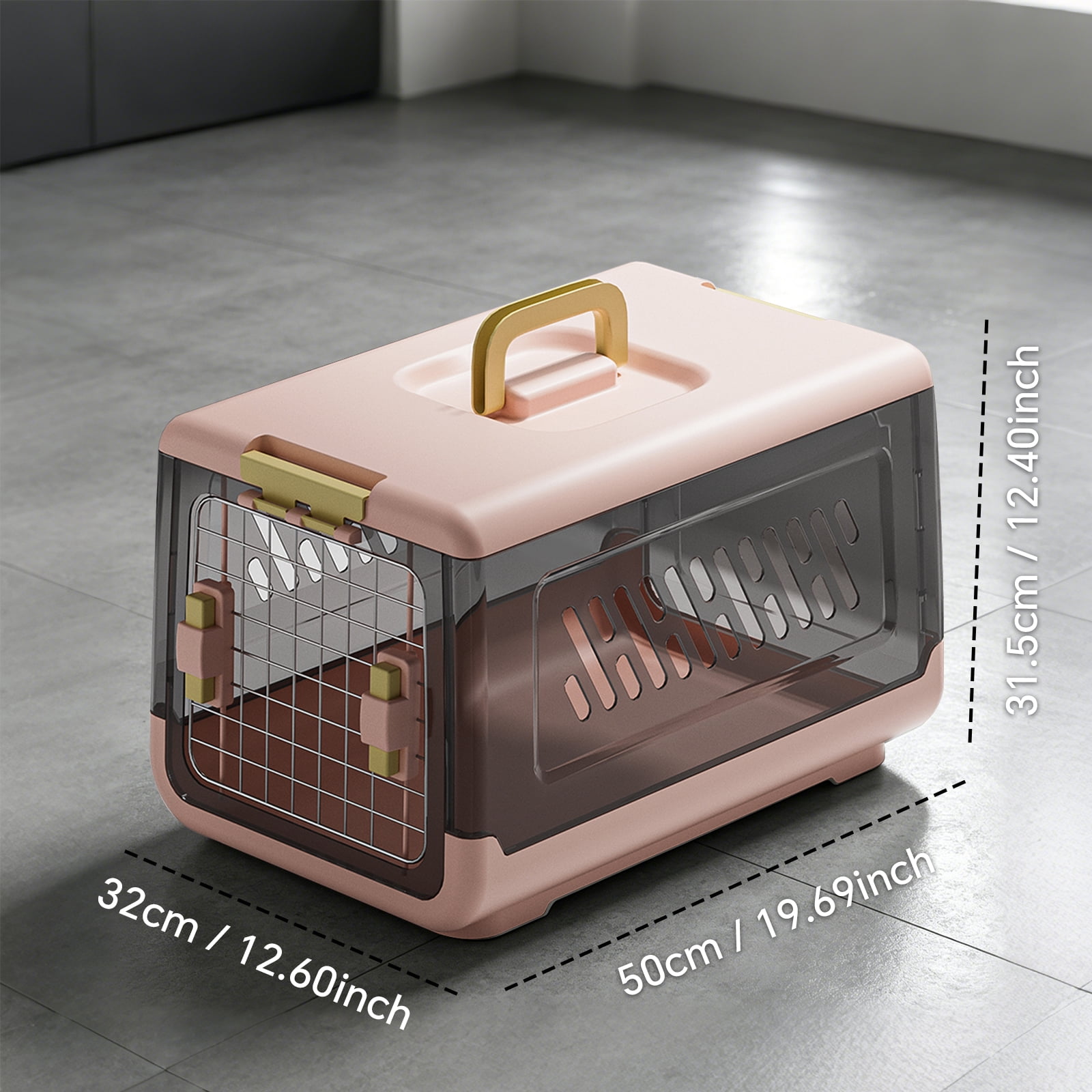 Pet Cat Carrier, Kennel Crate Airline Kitty Travel Cage Plastic Lightweight and Safe to Carry for Puppy Bunny Cats, Pink, 50*32*31.5cm