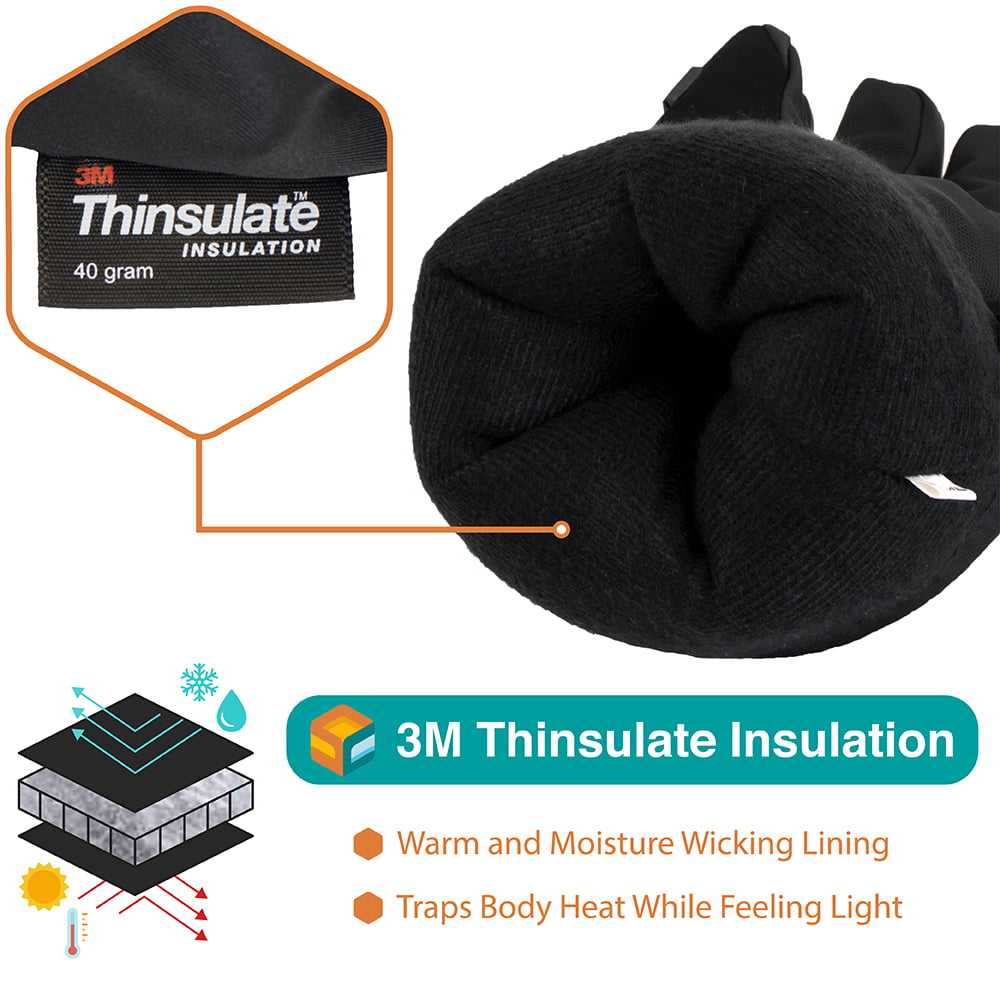 Warm Thermal Insulation 3M Thinsulate with Zipper Pocket Windproof Winter Outdoor Snowboard Snowmobile Shoveling Hiking Cycling SUN CUBE Ski Gloves Men Women Waterproof Breathable Snow Gloves 