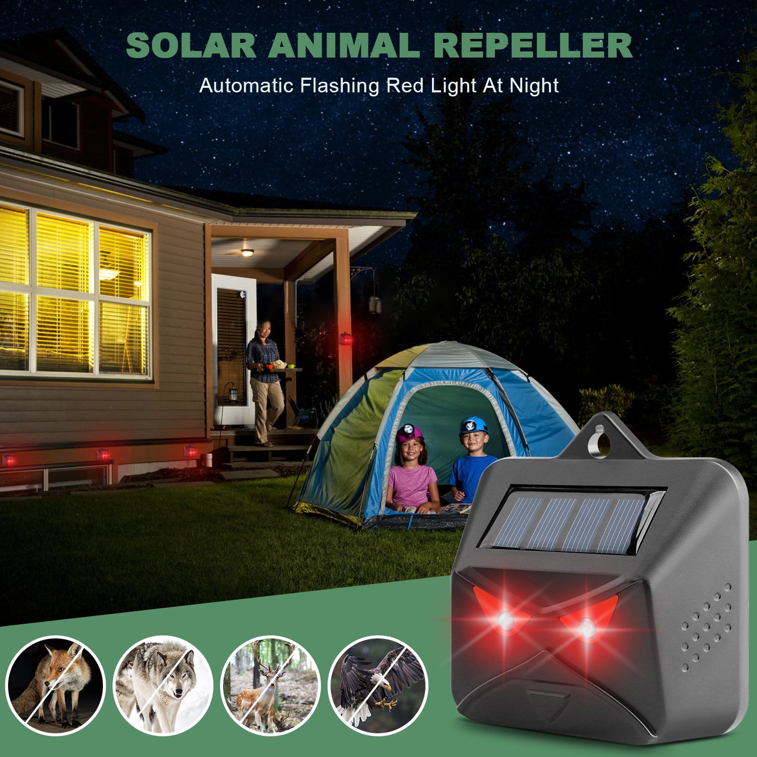 Liwarace Solar Power Animal Repeller High Frequency Red Light Repel