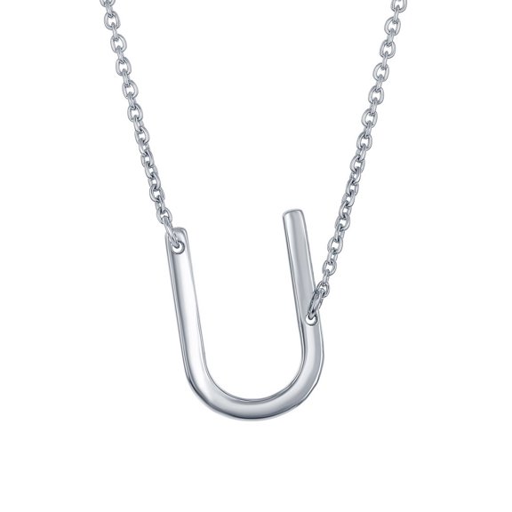 iJewelry2 Sterling Silver Sideways Letter U Initial Pendant Chain Necklace 18''