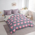 thumbnail image 4 of Feelyou Cute Princess Bowknot Twin Bedding Sets 7-Piece, Love Heart Grey Pink Bedding Comforter Set, Teens Kids Boys Girls Reversible Sheet Sets, Luxury Bedroom Decor, 4 of 8