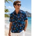 thumbnail image 6 of Sumtumn Men's Hawaiian Shirt Short Sleeves Navy Blue Gold Printed Button Down Summer Beach Shirts, 6 of 9