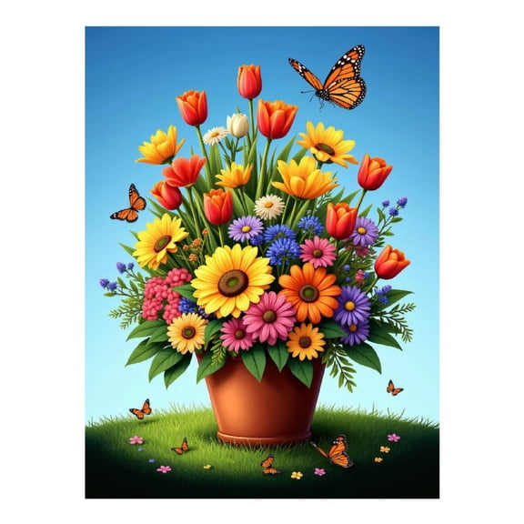 Diamond Art Kit for Adults, Colorful Flower Bouquet Butterflies Diamond Painting for Adults Beginners, 5D DIY Diamond Art Painting Kits, Colorful Diamond Painting Craft for Home Decor 12x16