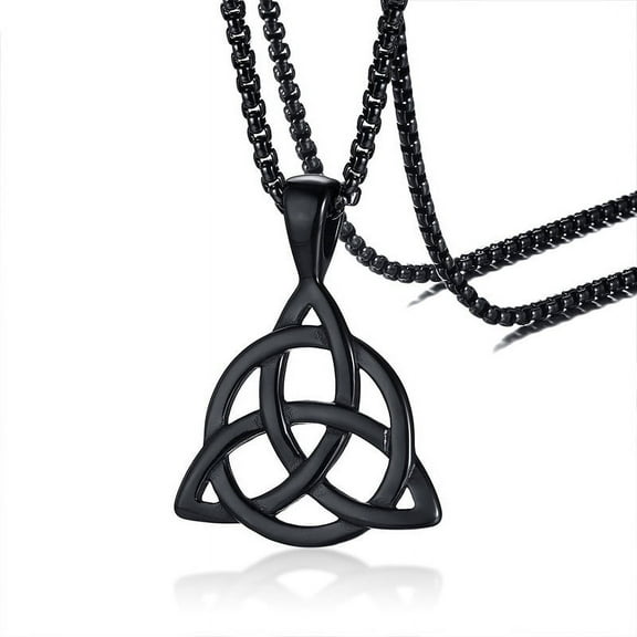 Vnox Triquetra Necklace, Black Stainless Steel Celtic Knot Necklace for Men with 24" Rolo Chain