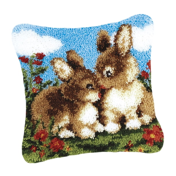 DIY Latch Hook Set Throw Pillow Covers Craft Para Bordado Alfombra Conejos Sunnimix Funda de cojín Latch Hook