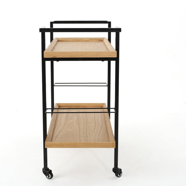 Christopher Knight Home Gerard Bar Cart - Dark Walnut Finished Wood & Iron Rolling Cart