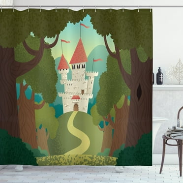 Ambesonne Cartoon Shower Curtain, Medieval Woodlands, 69"Wx84"L, Multicolor