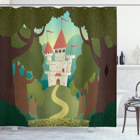 Ambesonne Cartoon Shower Curtain, Medieval Woodlands, 69"Wx75"L, Multicolor