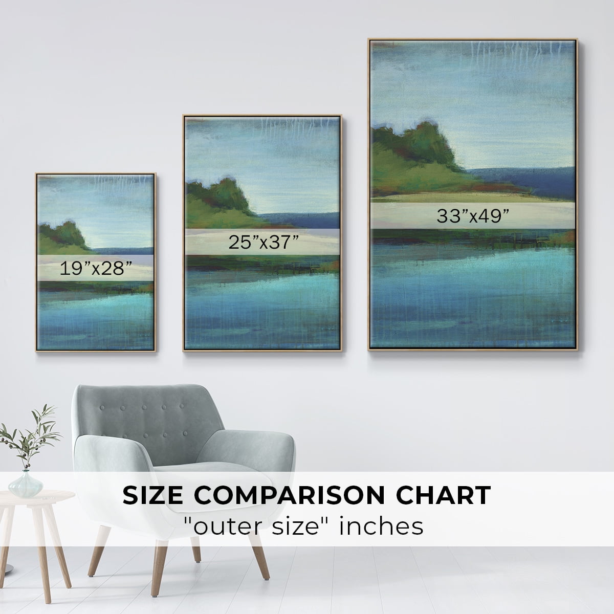 Silent Lakeside I Framed Premium Gallery Wrapped Canvas - Ready to Hang - 27 x 41 - Natural Wood Floating Frame