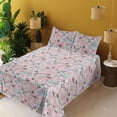 thumbnail image 2 of Ambesonne Flowers Fitted & Flat Sheet with Shams 4 Pcs Set, Floral Spring Vibes Print, Full, Soft Blue Pale Pink Peach, 2 of 5