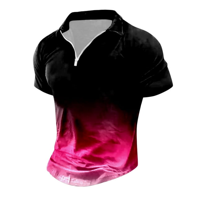 TSADFHJI Hauts pour Hommes Manches Longues Hiver Automne Été Col à Revers T-Shirt à Fermeture Éclair pour Hommes Dégradé Imprimé Rétro Manches Courtes L
