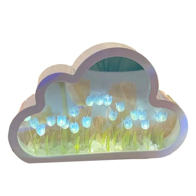 Cloud Tulip Night Light DIY Material Pack Handmade Mirror Flower Lamp (Blue)