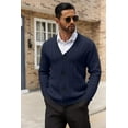 thumbnail image 2 of COOFANDY Men's Cardigan Sweater Cable Knit V Neck Button up Sweaters Ribbed Cardigan Sweater with Pockets Navy Blue M, 2 of 4