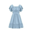 thumbnail image 4 of Xyxonk Girls Summer Short Sleeve Dress Tie Back Dress Elegant Ruffle Sleeve Sundress Square Neck Off Shoulder Solid Color Clothes size 12-14 Light Blue, 4 of 5
