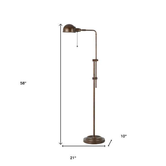 58" Rust Adjustable Swing Arm Floor Lamp With Metal Dome Shade