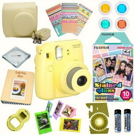 Fujifilm Instax Mini 8 Camera Grape + Fujifilm Instax mini 8 instant films 10 pack (Stained Glass) + MASSIVE BUNDLE for Fujifilm instax mini 8 camera