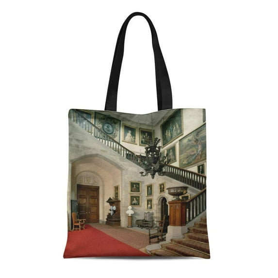 ASHLEIGH Canvas Tote Bag Robert View of the Staircase Smirke 19Th Paintings Interior Reusable Handbag Shoulder Grocery Shopping Bags