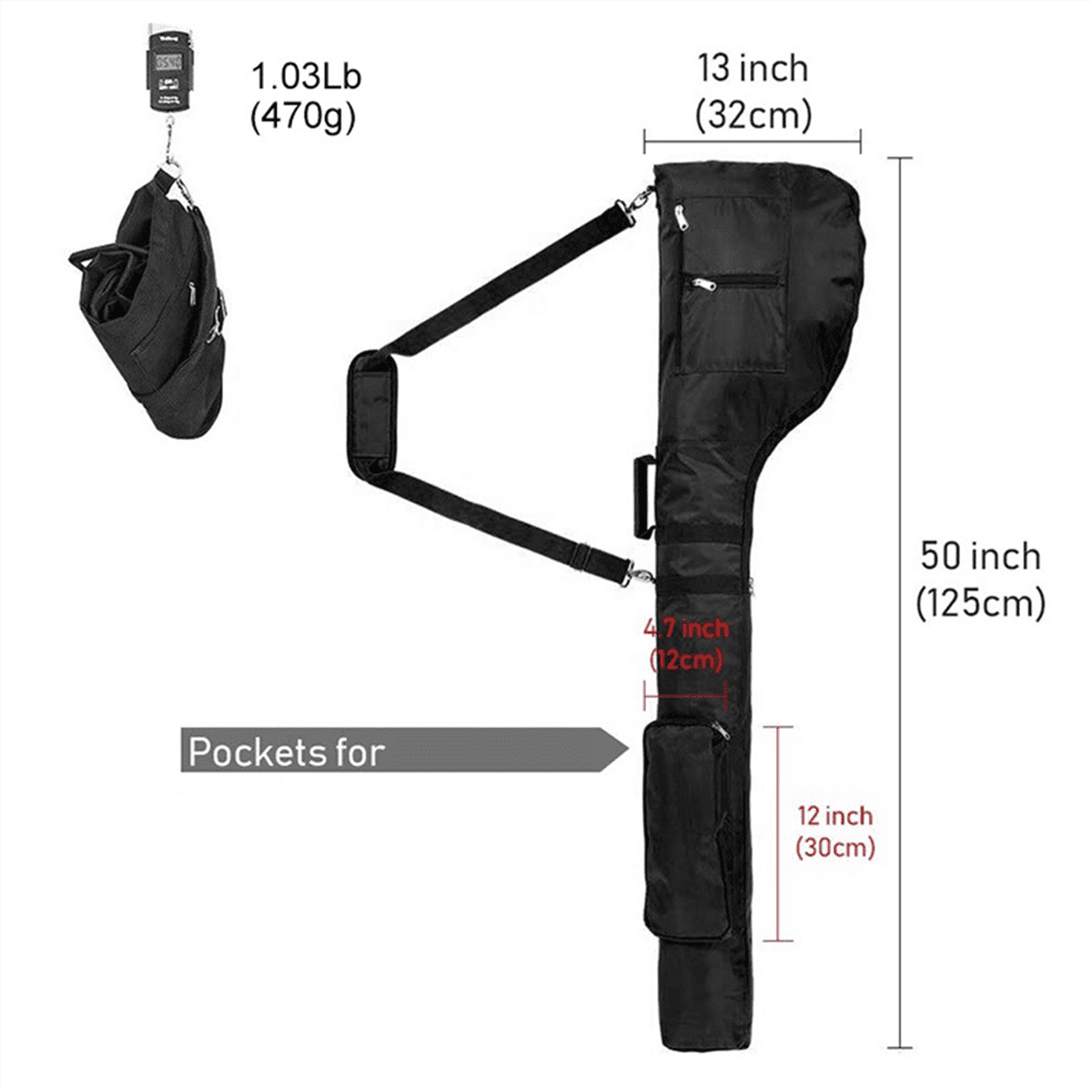 Small Golf Bags, Golf Bag, Sun Day Golf Carry Bag Foldable for Driving Range, Practice Clubs Black