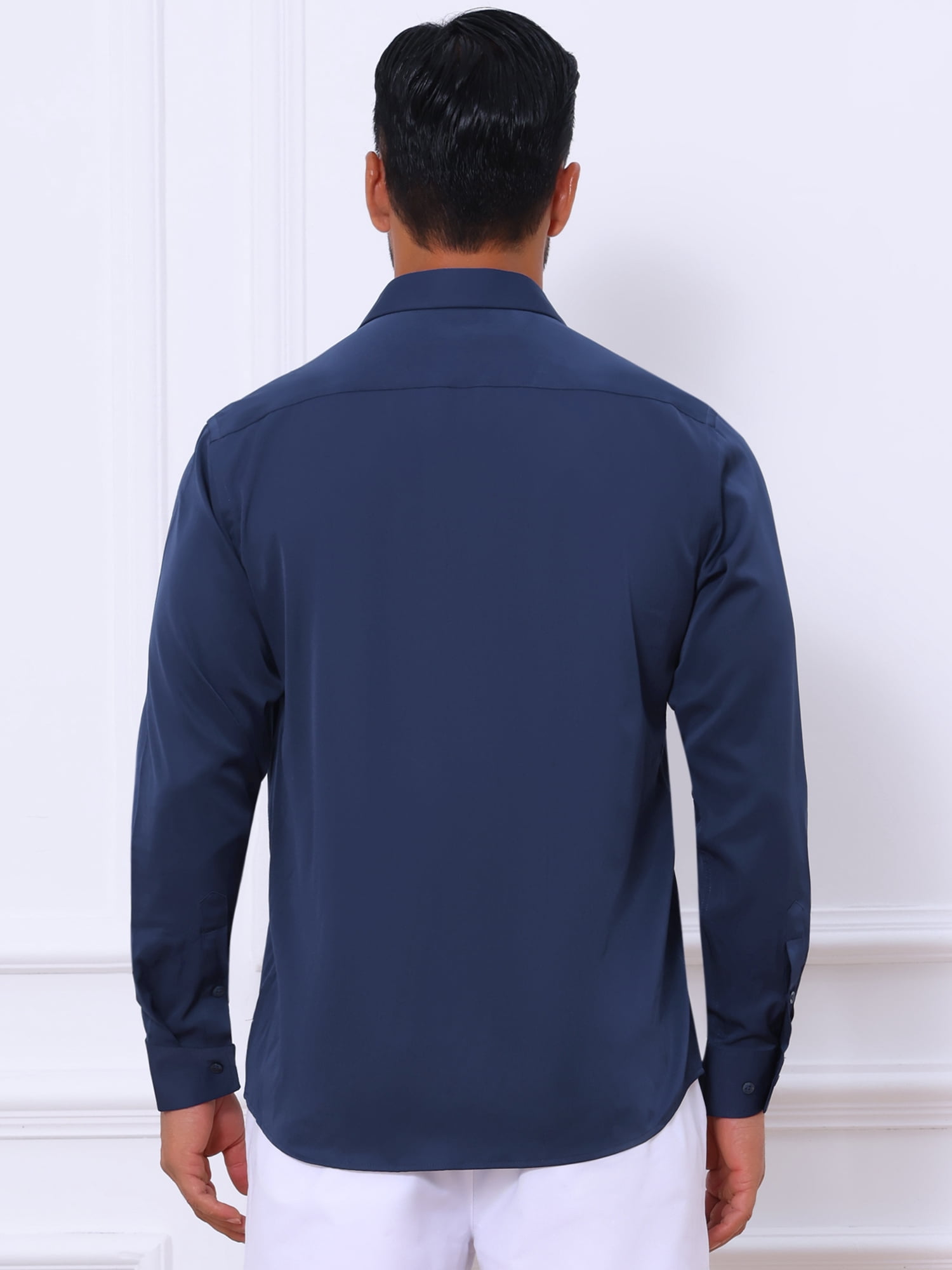 DARING DIVA Men's Point Collar Button Long Sleeve Business Shirts M Dark Blue