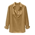 thumbnail image 6 of Tqcoqu Women's V-Neck Solid Color Blouse,Casual Loose Long Sleeve Button Down Linen Shirt top,Green Women's S-XXL, 6 of 7