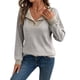 thumbnail image 2 of Camisetas de Larga de Moda de Otoño para Mujer, Sudaderas con Cuello en V y Botones de Patchwork, Tops Casuales Tipo Pulóver Crema M, 2 of 9