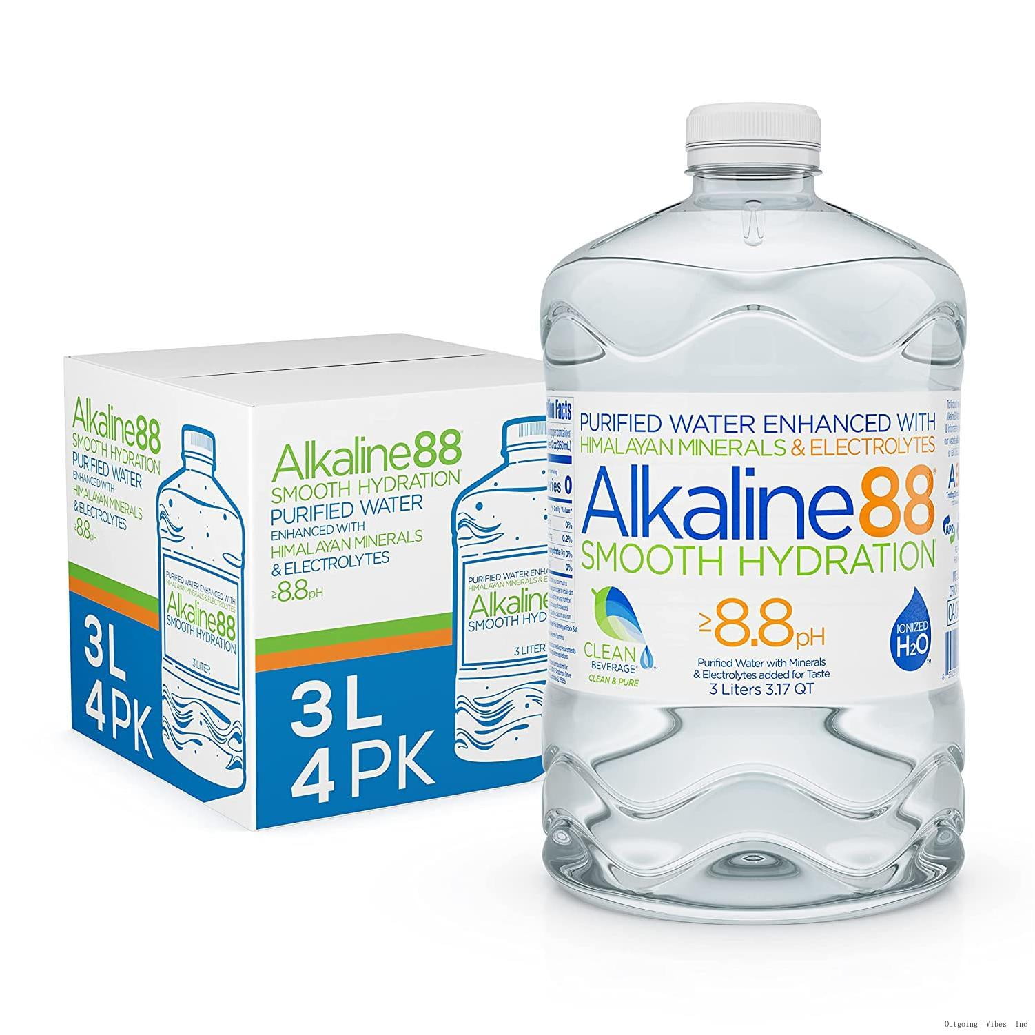 Alkaline88 Purified, Ionized Alkaline Water, 3Liter Bottles, 4 Pack