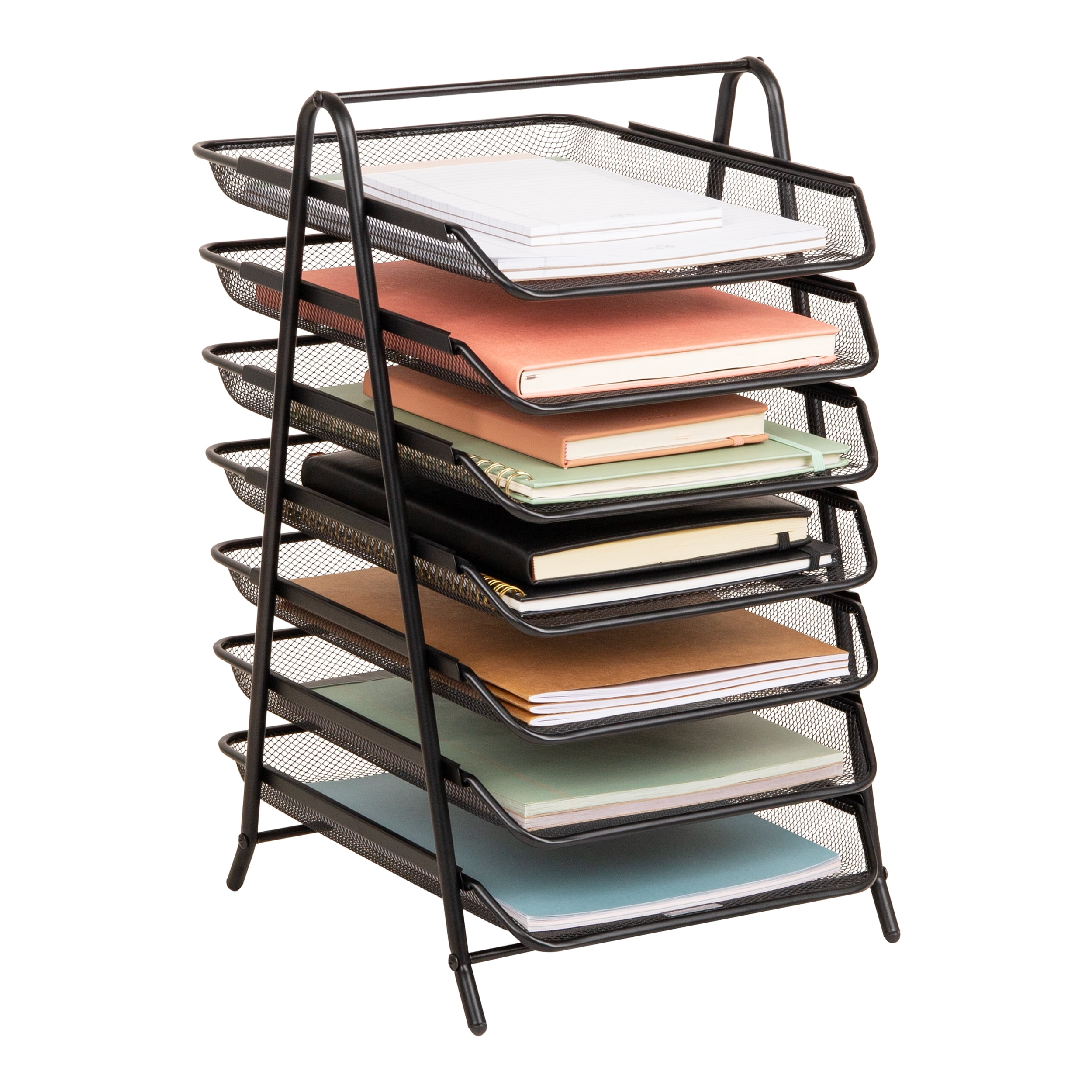 Mind Reader 7-Tier Paper Tray, Desktop Organizer, File Storage, Office, Metal Mesh, Black