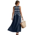 thumbnail image 2 of Jiueut Blue Geometric Print Sleeveless Maxi Dress Women, Breathable Linen Look A Line Maxi Dress with 2 Pockets Summer Resort Wear Loose Fit Crewneck Wrinkle Resistant, XL, 2 of 7