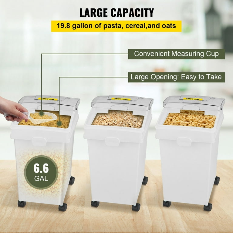 VEVOR Ingredient Bin 10.5+6.6 gal. Rice Storage Container with Wheels Double Flour Bins with Flip Lid Scoops, Pack-2